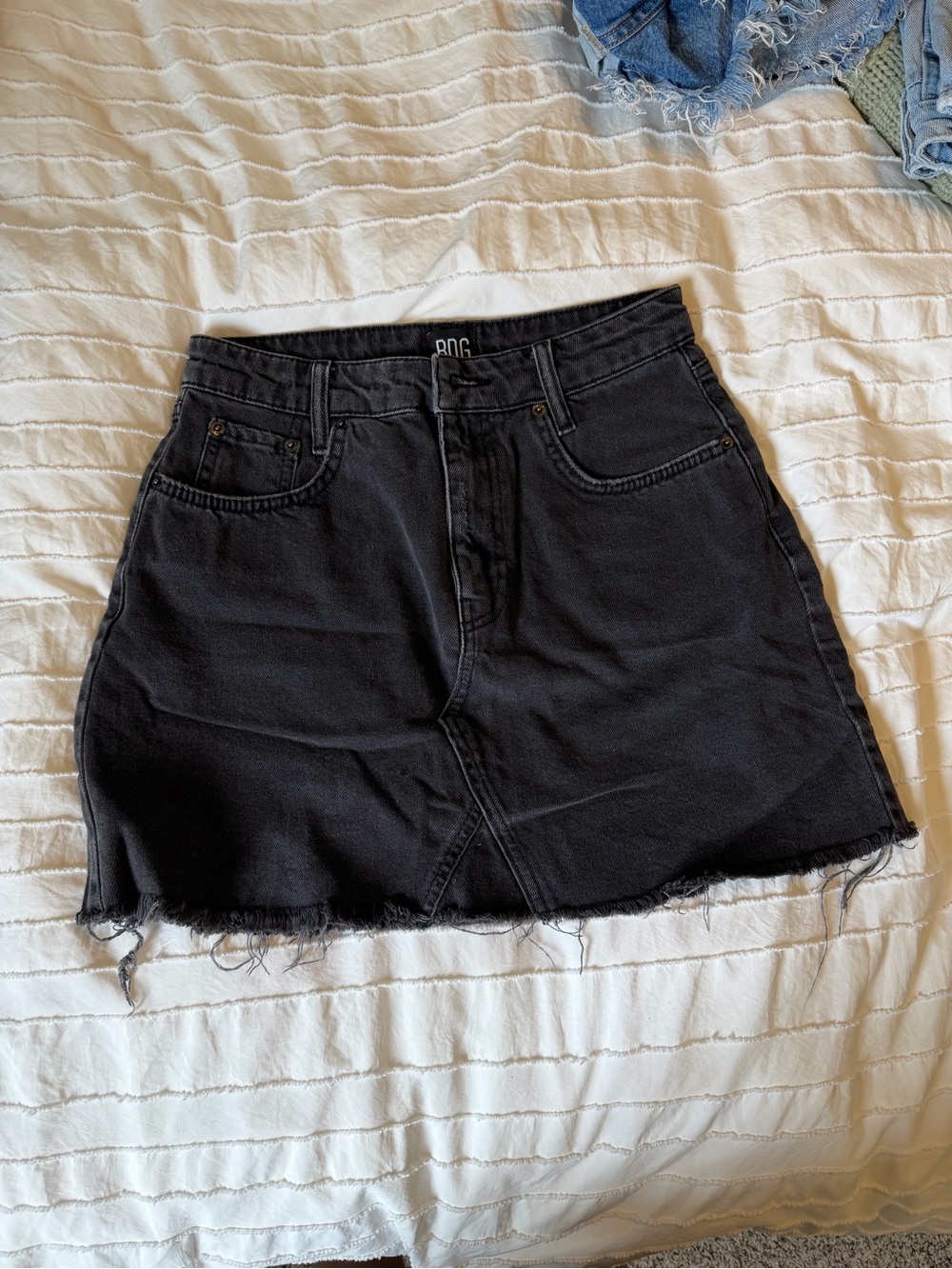 BDG Washed Black Denim Frayed Hem Mini Skirt